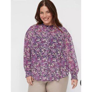 Lane Bryant Womens Chiffon Top Plus Size 18  Floral Long Sleeve Blouse Casual